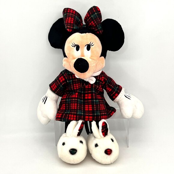 Disney Store Exclusive Holiday Morning Minnie Mouse Plush 16" Bunny Slippers Bow - Picture 1 of 12